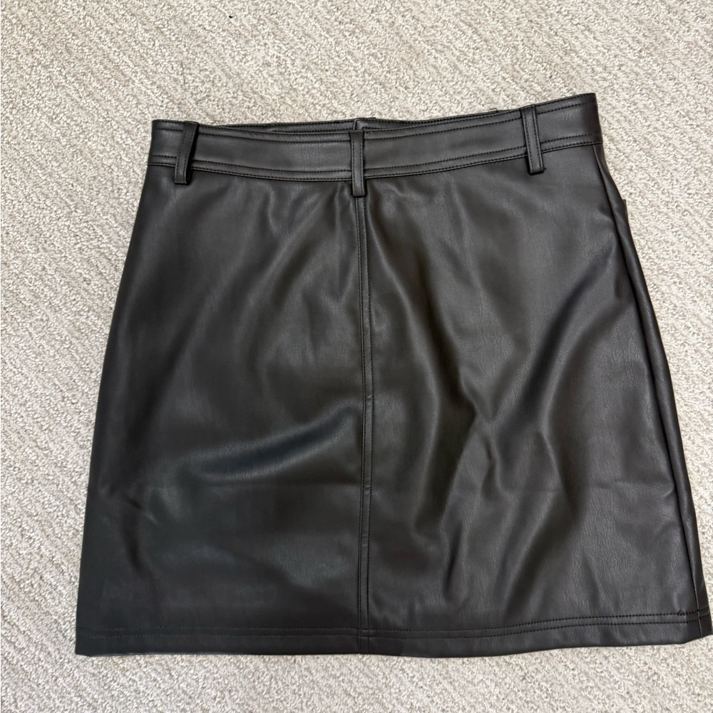 Evereve Brown Leather A-Line Skirt with Gold Buttons - Picture 2 of 4